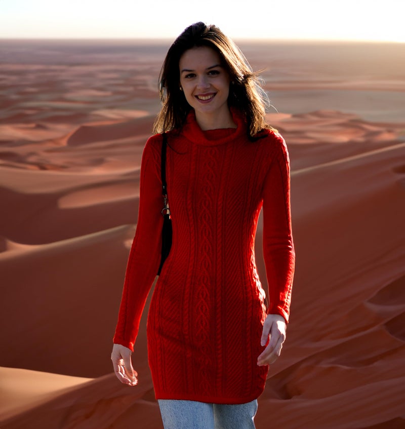 v28 Women Polo Neck Turtleneck Knit Stretchable Elasticity Long Slim Sweater (S,Wine) - Image 2